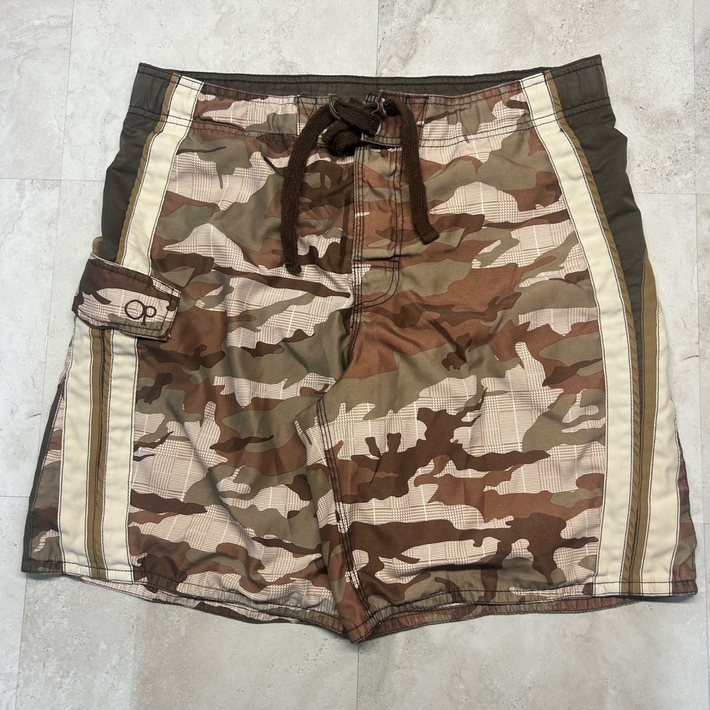 Op Board Shorts Camo Brown Mens Size Medium 32/34 Swim Trunks Surf Cargo Pocket